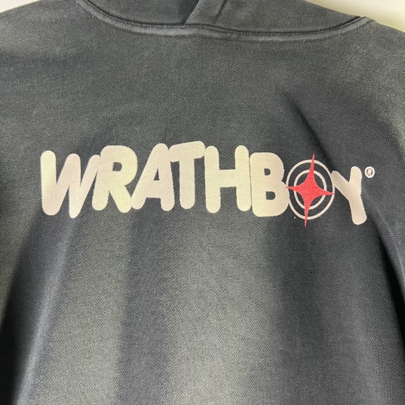 WRATHBOY Sz Medium Graphic Hoodie Distressed Cropped Raw Hem Grunge Distressed - Picture 4 of 15